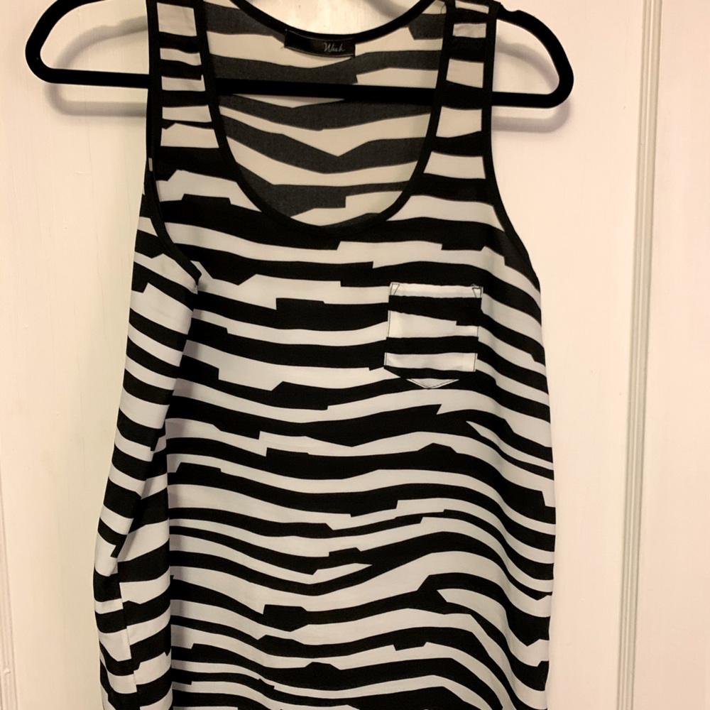 Black and white striped tank top with front pocket